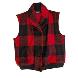 Vintage 90's Woolrich Plaid Red Wool Outerwear Vest Womens Medium